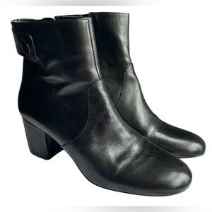 Nine West Black Leather Ankle Boots Block Heel Zip Booties Women’s Size 8.5